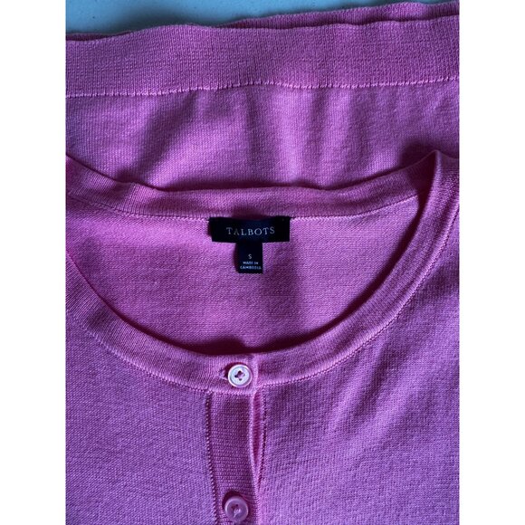 Talbots Size Small Bubblegum Barbie Pink Cotton Blend 3/4 Sleeve Classic Cardiga - Picture 10 of 10